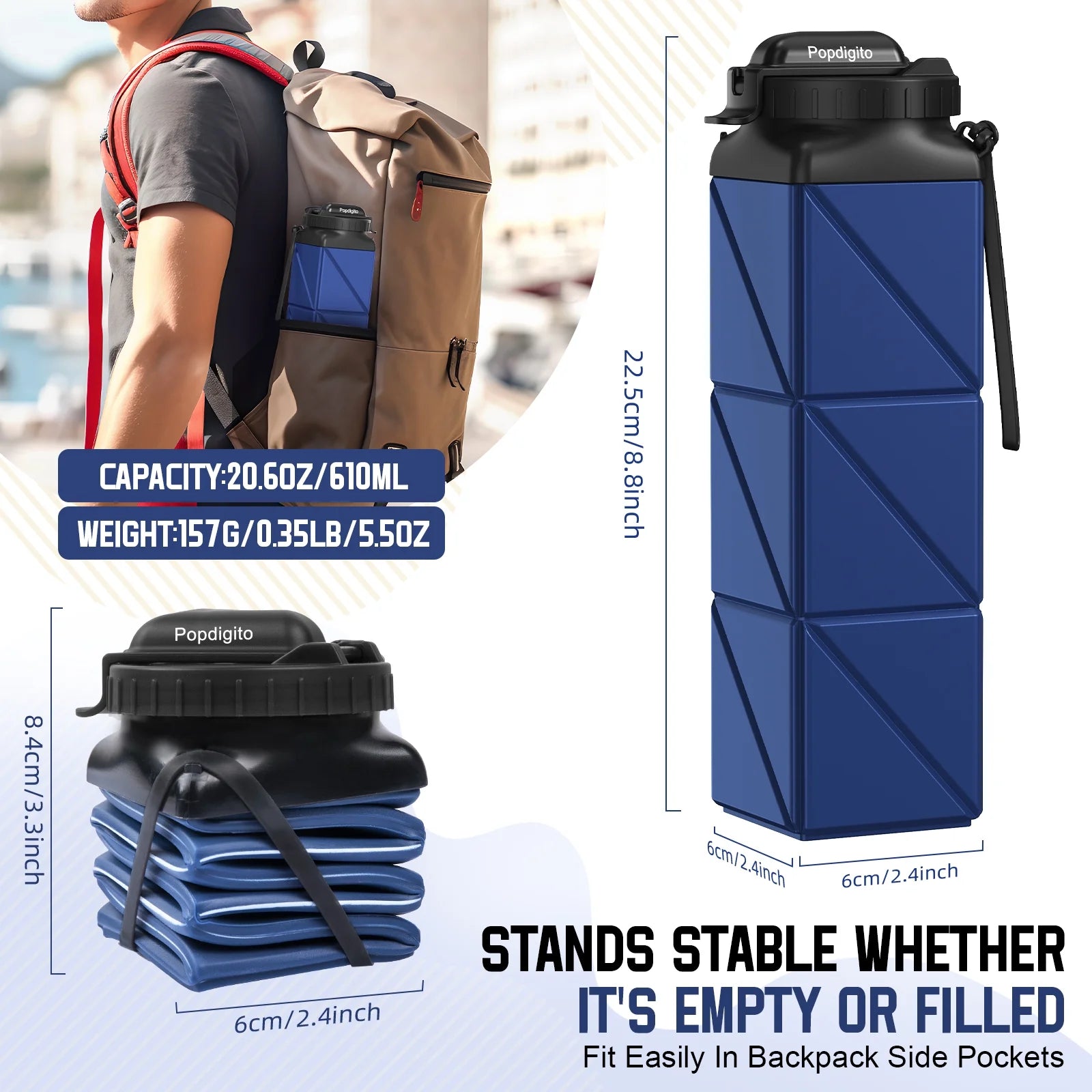 Foldable, Collapsible, Reusable Silicone Water Bottles