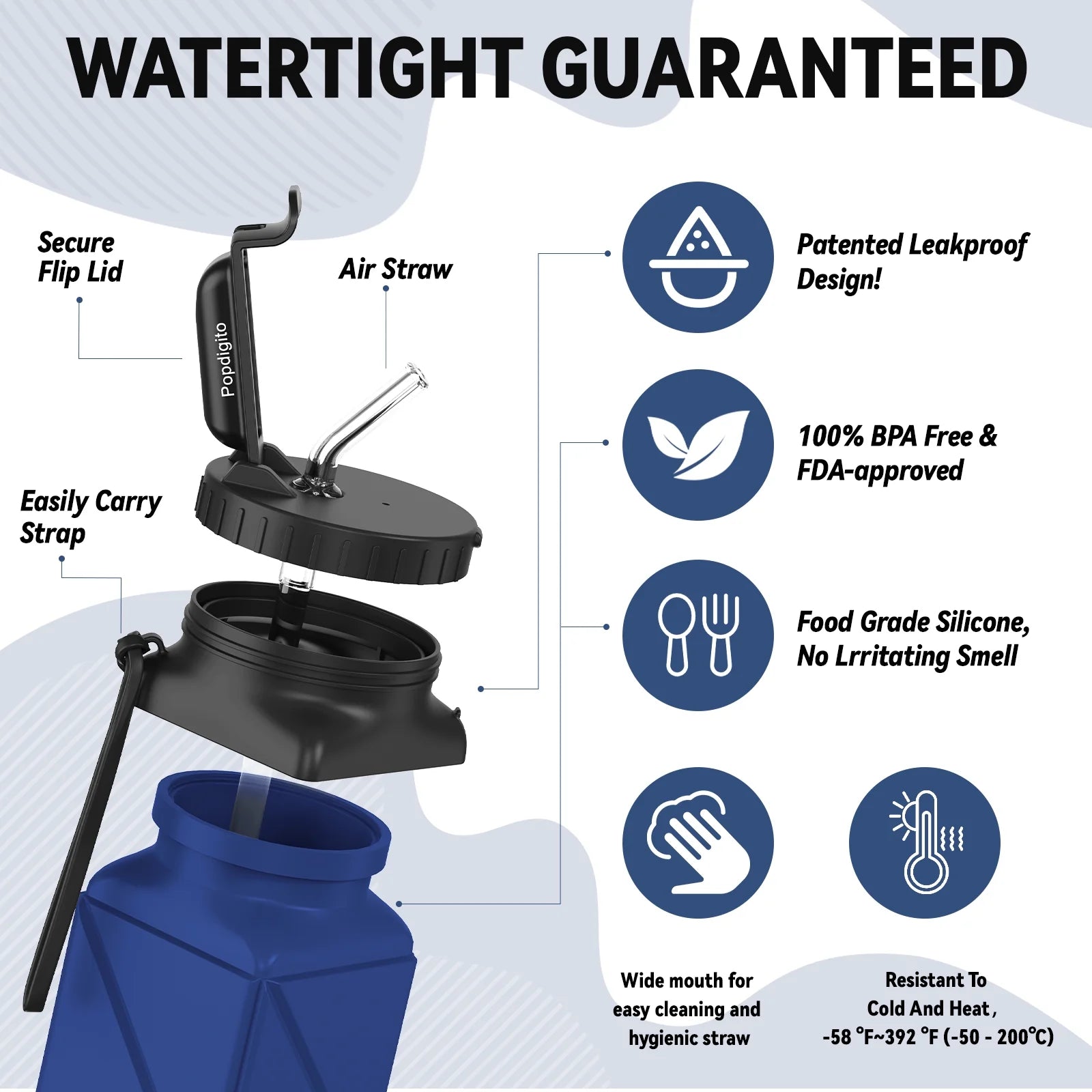 Foldable, Collapsible, Reusable Silicone Water Bottles